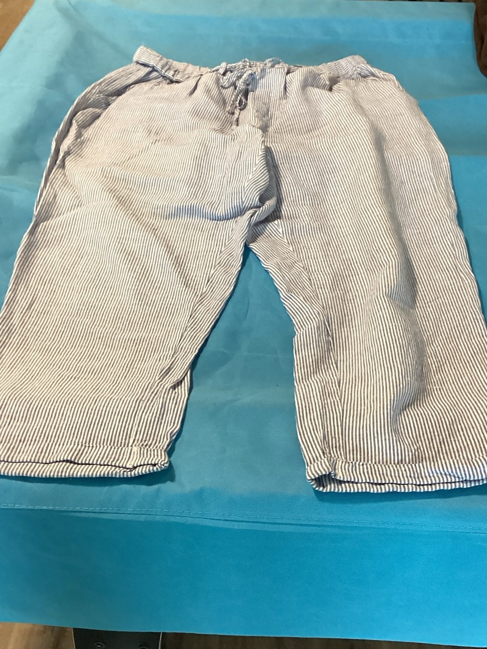 Lightweight White and Navy Striped Drawstring Pants